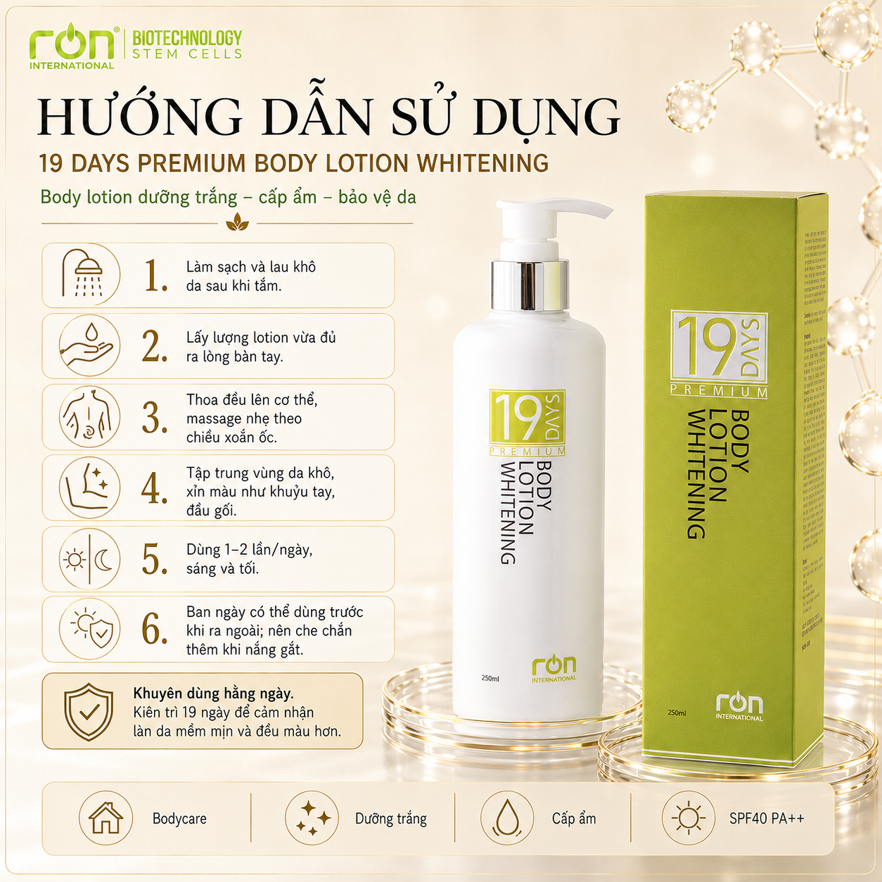 Kem Dưỡng Trắng Toàn Thân 19 Days(19 Days Body Lotion Whitening) 250ml